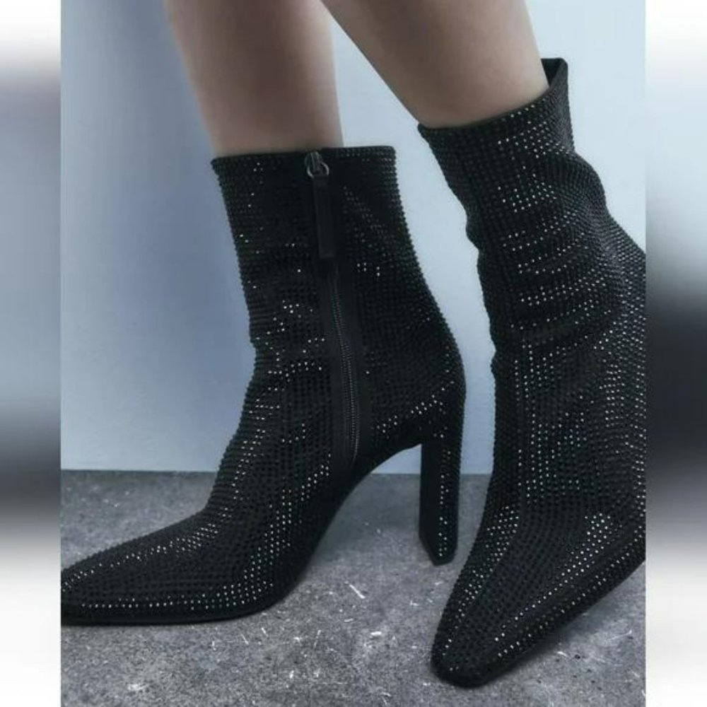 ZARA RHINESTONE HEELED ANKLE BOOTS - Picture 13 of 14